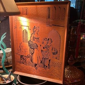 Vintage Copper Print Flower Girl Framed Art